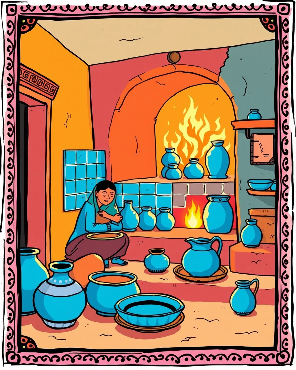 Kiln ke paas chamakti blue pottery
