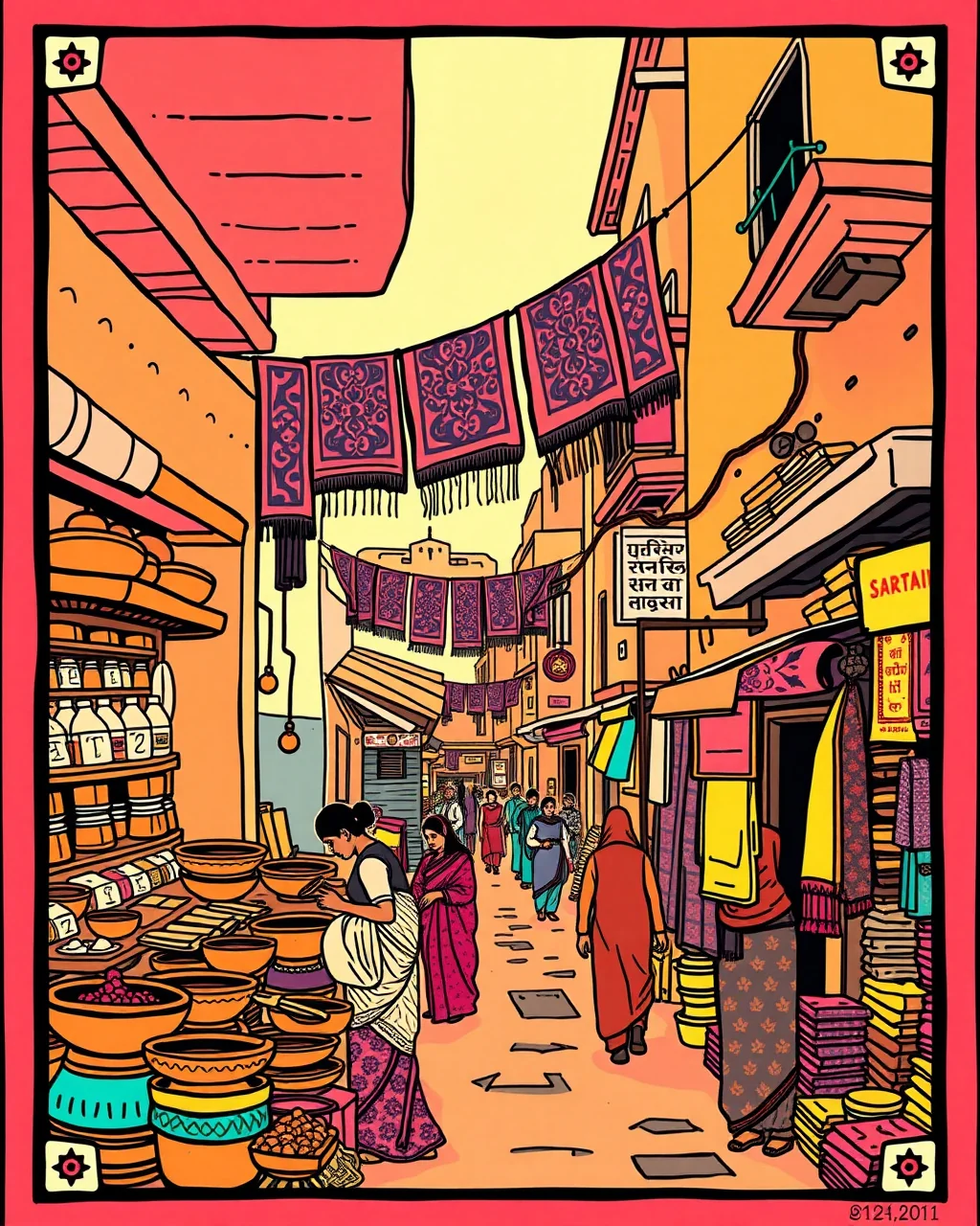 Sanganer ke block-print dupatte bazaar mein