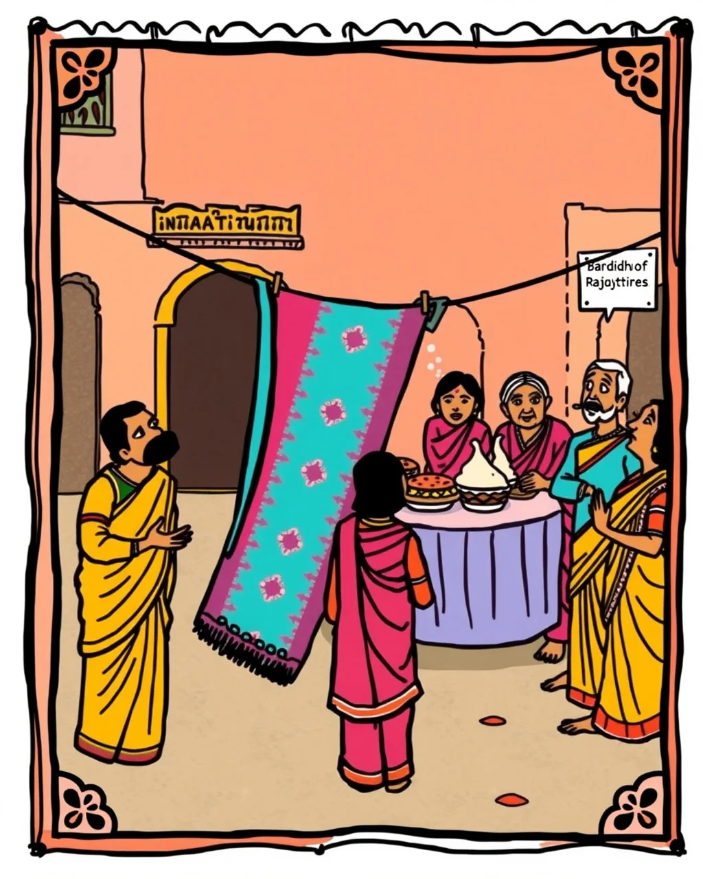 Bandhani saree, buffet aur ek paan ka daag