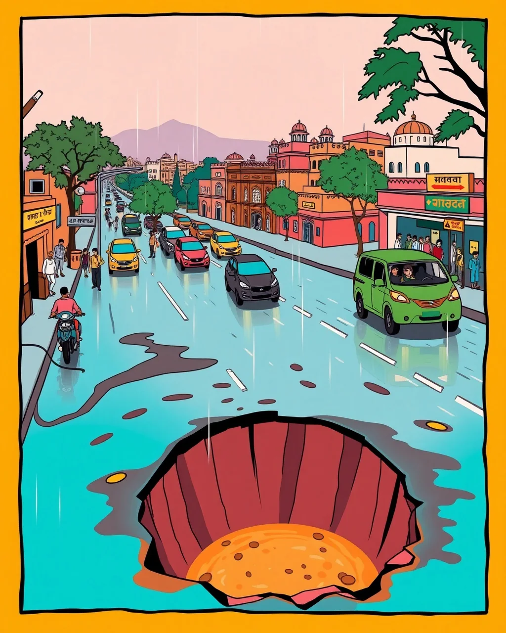 Tonk Road par rain ke baad bada gaddha, traffic atka